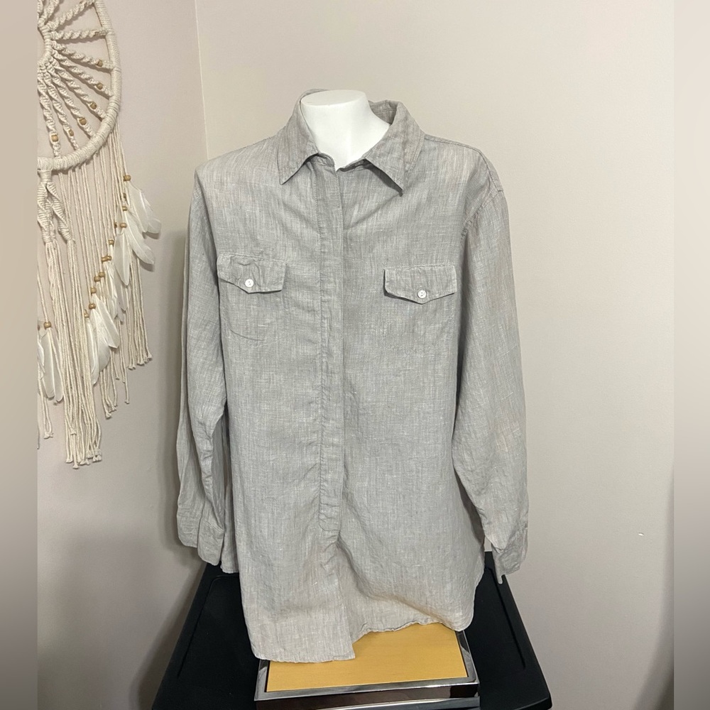 4/$15 Express Gray Linen Button Down Shirt with Long Sleeves